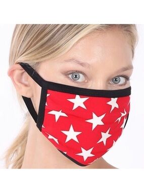 🔴 5 for $10 ONE Zenana Star Print Red Face Mask